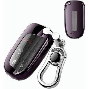 Jeep Key Fob Cover,Fit for Jeep Bottons Remote Key Grand Cherokee Renegade Compass Dodge Durango Journey Charger Challenger Key Fob,Smart Key Fob Soft TPU Case Shell with Alloy Keychain Red