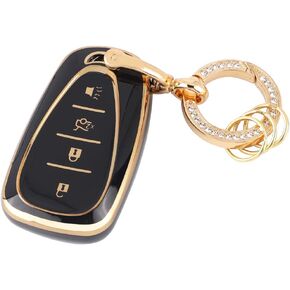 CARFIB Key Fob Cover for Chevy Chevrolet Accessories Blazer Bolt EV Equinox Malibu Camaro Spark Trailblazer Traverse 2022 2021 2020 2019 Key Case Holder Key Chain TPU Black
