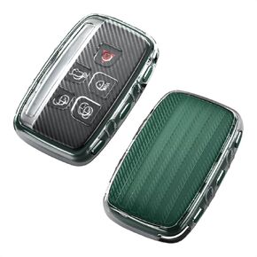 TANGSEN Key Fob Case TPU Cover Compatible with Land Rover Range Rover Discovery EVOQUE LR2 LR4 Sport Transparent Carbon Fiber Texture 5 Button Protective Key Shell (Green)