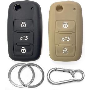 Click&Fit 2-pcs Silicone Key Fob Covers for VW Golf, Tiguan, Polo, Jetta, Passat, Transporter; Skoda Octavia, Superb, Fabia; SEAT; Car Remote Shell Case Protectors, Black& Grey