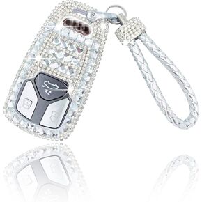 Sparkly Luxury Bling Rhinestone Crystal Diamond Key Fob Cover case Shell Protector Key Chain Compatible with Audi A4 Q7 Q5 TT A3 A6 SQ5 R8 S5 Smart Key