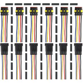 6Pack Waterproof 4 Pin Connector for Car Truck Boat and Other Wire Connection, 3.93"/10cm Male and Female Way 16 AWG Wire with 48PCS Heat Shrink Tubing