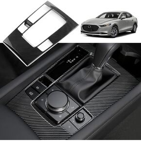 متوافق مع ملحقات Mazda 3 2023 2022 2021 2020 غطاء وحدة التحكم المركزية للسيارة غطاء مقبض ناقل الحركة ولوحة التروس - نمط ألياف الكربون (غير مناسب 2025 2024)