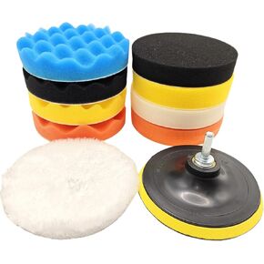 11Pcs 3 Inch Face 3 Inch Backing Plate Compound Buffing Polishing Sponge Pads Waffle Foam Buffing Pads Polishing Pads Kit with Woolen cutting Pad and 3 Inch Backing Plate M10 Drill Adapter