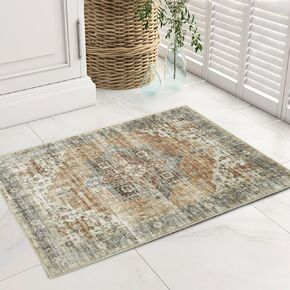 COZYLOOM Rug 8x10 Area Rug for Living Room Medallion Floor Cover Vintage Oriental Floral Rug Boho Tribal Indoor Floor Home Decor Non-Slip Washable Rug Low Pile Thin Rug Foldable Pink