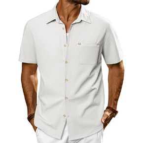 PJ PAUL JONES Mens Casual Button Down Shirts Short Sleeve Cotton Summer Beach Shirt with Pockets