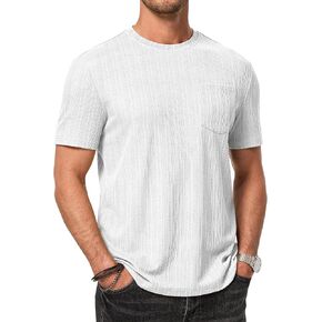 JMIERR Men's Short Sleeve Shirts Casual Crewneck Pullover T-Shirt Stretch Textured Tee Shirts with Pocket in Kuwait
