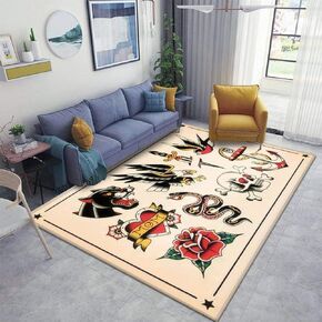 Vector Set of Old School Tattoo Designs Area Rugs Floor Mat Non Slip Throw Rugs Soft Door Mat Nursery Carpet for Living Room Home Indoor Outdoor Runner Rugs Yoga Mat