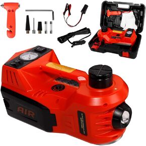 Electric Car Jack Kit, 5 Ton Hydraulic Car Jack with Inflator Pump, 12V Portable Car Jack with LED Light for SUV MPV Sedan, Lifting Range 6 to 17.7 Inch (Red)