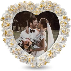 4x4 Picture Frame Wedding Gifts Frame, Heart Shaped Rose Photo Frame with Gilding, Handmade Resin Decorative Picture Frame - Can Be Placed Horizontally or Vertically on the desk - Valentines Gifts