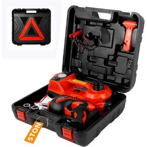 Electric Car Jack Kit, 5 Ton Hydraulic Car Jack with Inflator Pump, 12V Portable Car Jack with LED Light for SUV MPV Sedan, Lifting Range 6 to 17.7 Inch (Red) in Kuwait