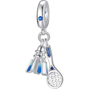 925 Sterling Silver Charms for Bracelets and Necklaces Badminton Racket Lucky Dangle Pendants Rhinestone Pandora Beads Charms Jewelry Gift for Women
