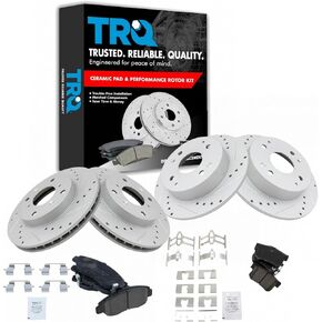 TRQ Front and Rear Performance Brake Pad & Rotor Kit Brake Pads Brake Rotors Set Ceramic Premium G-Coated Compatible with 1998-1999 Acura CL 1998-2002 Honda Accord