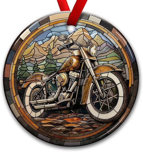 Motorcycle Ceramic Christmas Ornaments - Hanging on Xmas Tree - Biker Gifts for Motocross Lovers, Men, Women in Kuwait