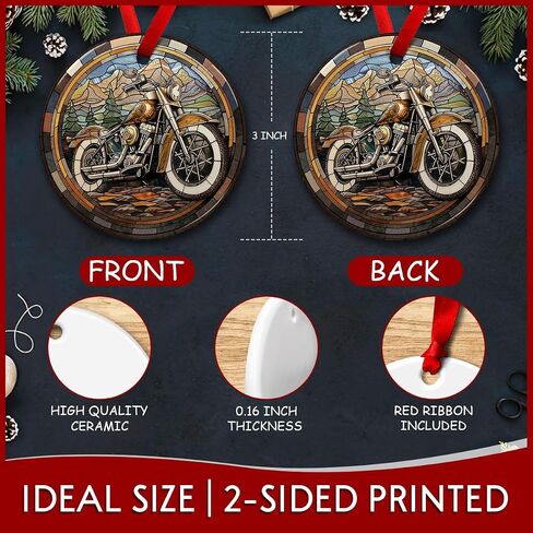 Motorcycle Ceramic Christmas Ornaments - Hanging on Xmas Tree - Biker Gifts for Motocross Lovers, Men, Women in Kuwait