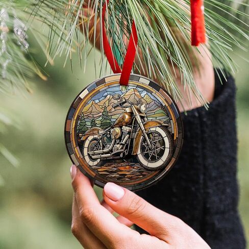 Motorcycle Ceramic Christmas Ornaments - Hanging on Xmas Tree - Biker Gifts for Motocross Lovers, Men, Women in Kuwait