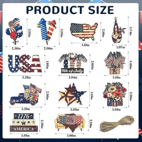 36 Pcs 4th of July Ornaments for Tree Patriotic Decor Memorial Day Decorations Vintage Wooden Hanging Ornaments American Flag Patriotic Ornaments Independence Day Party Supplies in Saudi Arabia
