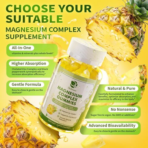 علكة جليسينات المغنيسيوم 500 مجم | في شكل مركب ثلاثي من جليسينات المغنيسيوم والتورات والسيترات - مكمل المغنيسيوم مع الكالسيوم والزنك وD3 وK2 للمناعة والراحة - 60 قطعة in Kuwait