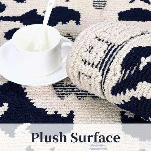 COZYLOOM 8x10 Area Rug Boho Textured Area Rug Vintage Medallion Floral Rug Indoor Non-Shedding Rugs for Living Room Non-Slip Backing Bedroom Rug Low Pile Accent Home Office Floor Decor Navy in Kuwait