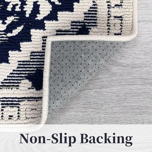 COZYLOOM 8x10 Area Rug Boho Textured Area Rug Vintage Medallion Floral Rug Indoor Non-Shedding Rugs for Living Room Non-Slip Backing Bedroom Rug Low Pile Accent Home Office Floor Decor Navy in Kuwait