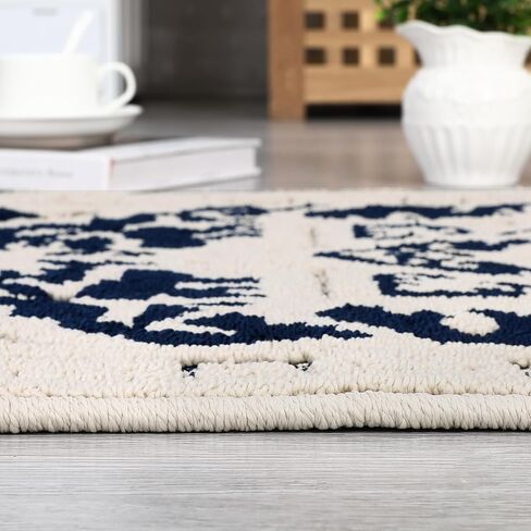 COZYLOOM 8x10 Area Rug Boho Textured Area Rug Vintage Medallion Floral Rug Indoor Non-Shedding Rugs for Living Room Non-Slip Backing Bedroom Rug Low Pile Accent Home Office Floor Decor Navy in Kuwait