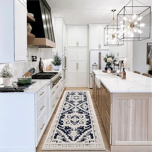 COZYLOOM 8x10 Area Rug Boho Textured Area Rug Vintage Medallion Floral Rug Indoor Non-Shedding Rugs for Living Room Non-Slip Backing Bedroom Rug Low Pile Accent Home Office Floor Decor Navy in Kuwait