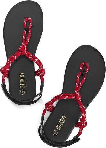 Rihero Rope Thong Sandals for Women Beach Flip Flops Comfortable Ankle Strap Slip-On Flat Sandals in Saudi Arabia