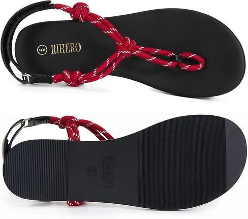Rihero Rope Thong Sandals for Women Beach Flip Flops Comfortable Ankle Strap Slip-On Flat Sandals in Saudi Arabia