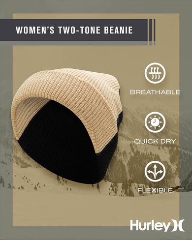 Hurley Women's Delaney Beanie Hat - Medium Fit Fashionable Double Layered Cable Knit Pattern - Winter Hats for Women in Saudi Arabia