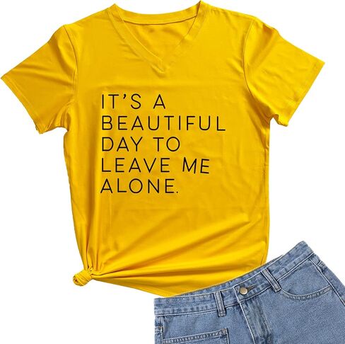 DANVOUY Women's V-Neck Cute Tees Funny Letter Printed T Shirt Graphic Tops in Kuwait