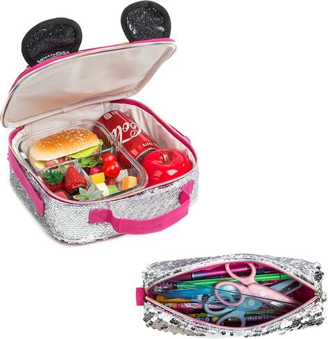 Meetbelify Cute Panda Girls Rolling Backpack Wheels Backpacks for Kids Luggage Wheeled Sequin Sparkly Trolley Trip Suitcase for Elementary Students Carry on Backpack with Lunch Box for Girls in Kuwait