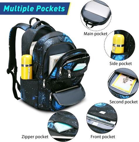 حقيبة ظهر بيفالسا للأولاد، حقائب مدرسية جالاكسي للأطفال، حقيبة كتب للأولاد والبنات والأطفال والمراهقين، حقائب ظهر لطلاب المدارس الثانوية المتوسطة الابتدائية، مجموعة حقيبة كتب وحقيبة حبال مع منفذ شحن USB in Kuwait