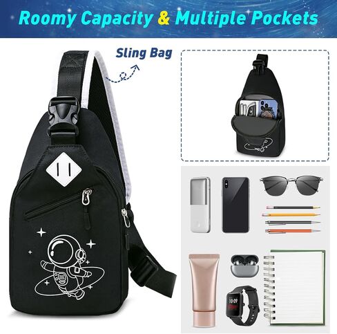 Bevalsa Backpack for Boys, Galaxy School Bags for Kids, Bookbag for Boys Girls Children Teens Backpacks for Elementary Middle High school Student, Bookbag and Sling Bag Set with USB Charging Port in Saudi Arabia