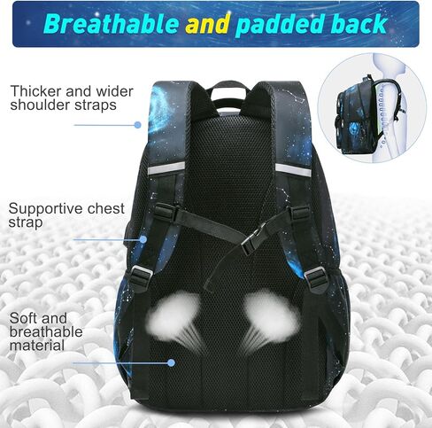 حقيبة ظهر بيفالسا للأولاد، حقائب مدرسية جالاكسي للأطفال، حقيبة كتب للأولاد والبنات والأطفال والمراهقين، حقائب ظهر لطلاب المدارس الثانوية المتوسطة الابتدائية، مجموعة حقيبة كتب وحقيبة حبال مع منفذ شحن USB in Kuwait