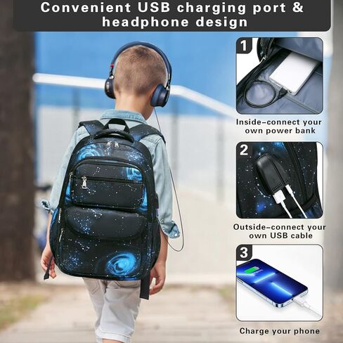 حقيبة ظهر بيفالسا للأولاد، حقائب مدرسية جالاكسي للأطفال، حقيبة كتب للأولاد والبنات والأطفال والمراهقين، حقائب ظهر لطلاب المدارس الثانوية المتوسطة الابتدائية، مجموعة حقيبة كتب وحقيبة حبال مع منفذ شحن USB in Kuwait