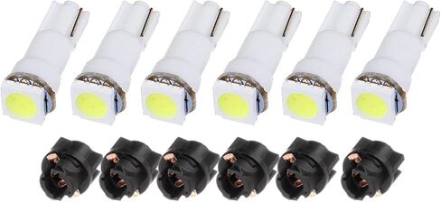 cciyu 6x Car T5 5050 1SMD Wedge Xenon White LED Light Bulbs Instrument Panel Cluster Plug Lamp Dash Light Bulb w/T5 Twist Sockets(white) in Kuwait