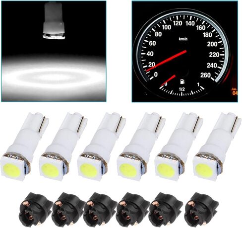 cciyu 6x Car T5 5050 1SMD Wedge Xenon White LED Light Bulbs Instrument Panel Cluster Plug Lamp Dash Light Bulb w/T5 Twist Sockets(white) in Kuwait