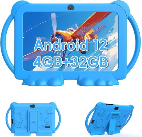 2024 Kids Tablet, 7 inch Android 12 Tablet for Kids, 4GB+32GB ROM+1TB Expand Quad-Core Toddler Tablet with Shockproof Case, BT, WiFi, Parental Control, 2MP+5MP Dual Camera, Games(Pink) in Kuwait