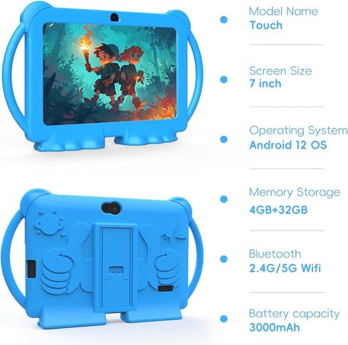 2024 Kids Tablet, 7 inch Android 12 Tablet for Kids, 4GB+32GB ROM+1TB Expand Quad-Core Toddler Tablet with Shockproof Case, BT, WiFi, Parental Control, 2MP+5MP Dual Camera, Games(Pink) in Kuwait