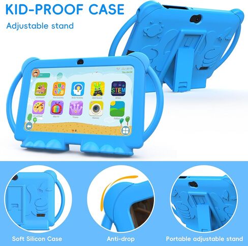 2024 Kids Tablet, 7 inch Android 12 Tablet for Kids, 4GB+32GB ROM+1TB Expand Quad-Core Toddler Tablet with Shockproof Case, BT, WiFi, Parental Control, 2MP+5MP Dual Camera, Games(Pink) in Kuwait