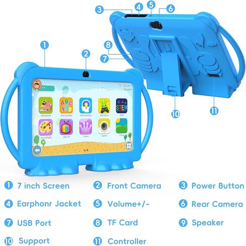 2024 Kids Tablet, 7 inch Android 12 Tablet for Kids, 4GB+32GB ROM+1TB Expand Quad-Core Toddler Tablet with Shockproof Case, BT, WiFi, Parental Control, 2MP+5MP Dual Camera, Games(Pink) in Kuwait