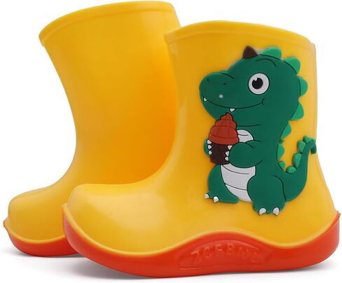 QIETION Kids Rain Boots, Toddler Rain Boots Waterproof Rubber Easy-On Kids Rain Boots for Girls and Boys in Saudi Arabia