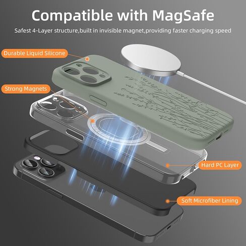 حافظة مغناطيسية متوافقة مع حافظة iPhone 16 Pro، متوافقة مع Magsafe، حماية الكاميرا، حافظة هاتف من السيليكون السائل لطيفة ومتينة للنساء والفتيات، منقوشة بزهرة خضراء منتصف الليل in Kuwait