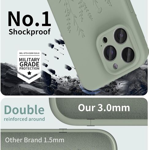 حافظة مغناطيسية متوافقة مع حافظة iPhone 16 Pro، متوافقة مع Magsafe، حماية الكاميرا، حافظة هاتف من السيليكون السائل لطيفة ومتينة للنساء والفتيات، منقوشة بزهرة خضراء منتصف الليل in Kuwait