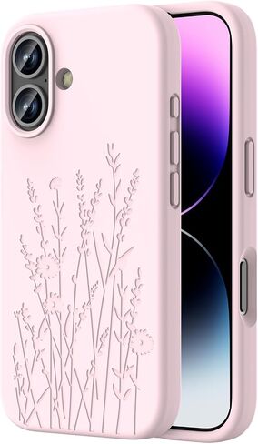 حافظة مغناطيسية متوافقة مع حافظة iPhone 16 Pro، متوافقة مع Magsafe، حماية الكاميرا، حافظة هاتف من السيليكون السائل لطيفة ومتينة للنساء والفتيات، منقوشة بزهرة خضراء منتصف الليل in Kuwait