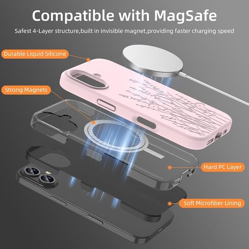 حافظة مغناطيسية متوافقة مع حافظة iPhone 16 Pro، متوافقة مع Magsafe، حماية الكاميرا، حافظة هاتف من السيليكون السائل لطيفة ومتينة للنساء والفتيات، منقوشة بزهرة خضراء منتصف الليل in Kuwait