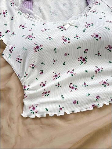 Verdusa Women's Contrast Lace Halter Neck Lettuce Trim Casual Crop Tee Tops in Saudi Arabia