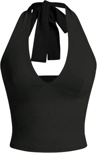 SOLY HUX Women's Halter Tops V Neck Tie Backless Summer Crop Tank Top in Saudi Arabia
