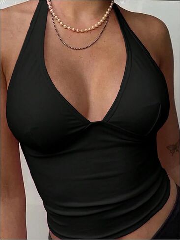 SOLY HUX Women's Halter Tops V Neck Tie Backless Summer Crop Tank Top in Saudi Arabia