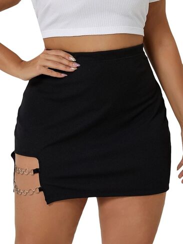 Milumia Women's Plus Size Casual Cut Out Side Stretchy Skinny Bodycon Mini Skirt in Saudi Arabia